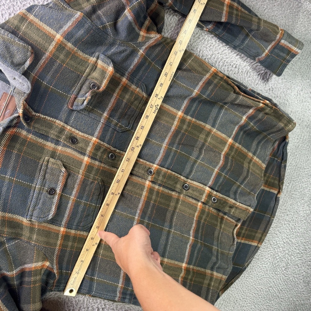 Orvis Flannel Shirt Mens Large Green Plaid Big Bear Shacket Pockets Heavyweight - Picture 11 of 13